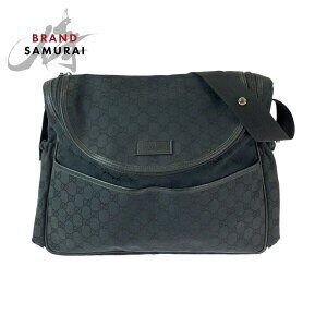 GUCCI black GG canvas shoulder bag messenger diaper